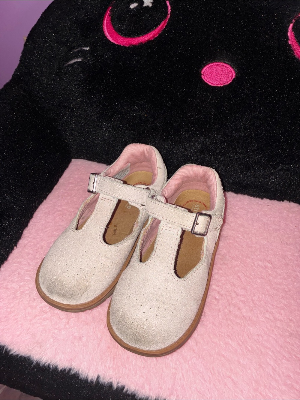 Girls' T-Strap Mary Jane Shoes in Light Beige and Pink - Kids